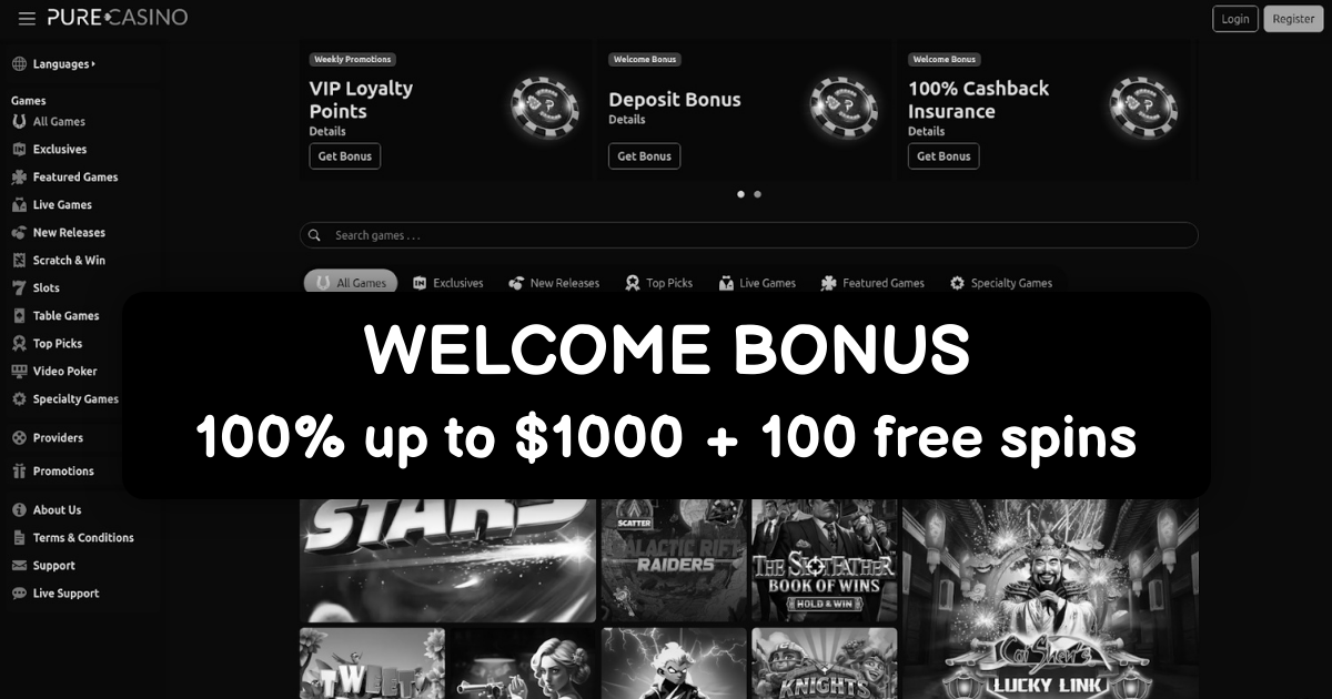 Pure Casino No Deposit Bonus & Free Spins for USA
